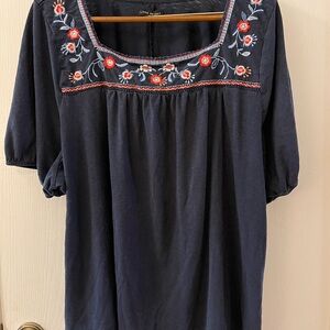 Lane Bryant Dark Blue Floral Embroidered Blouse